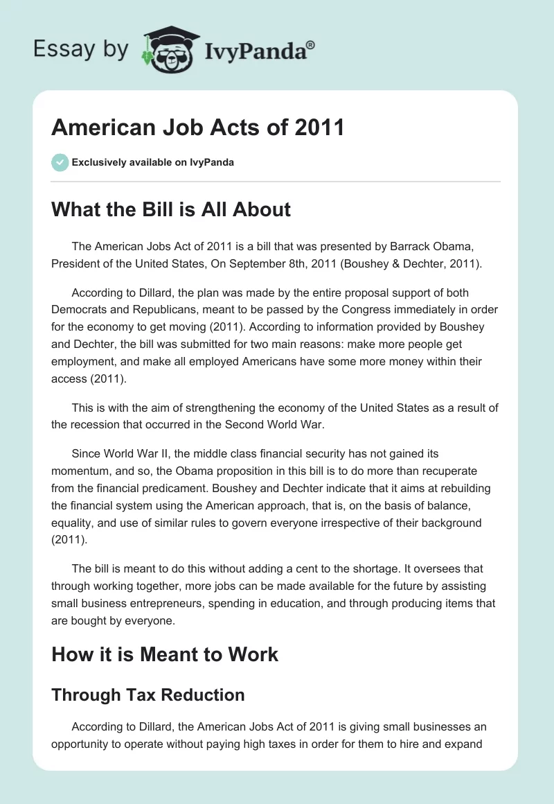 American Job Acts of 2011. Page 1