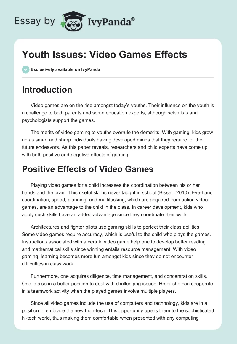 Youth Issues: Video Games Effects. Page 1