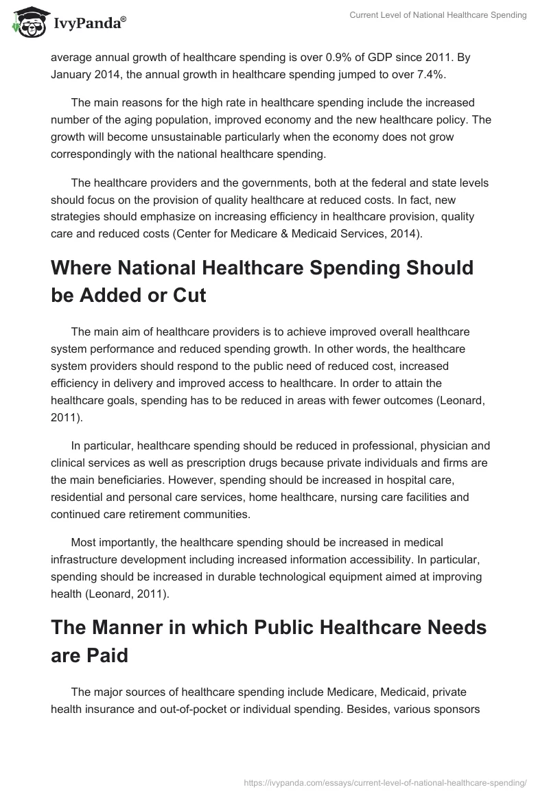 Current Level of National Healthcare Spending. Page 2