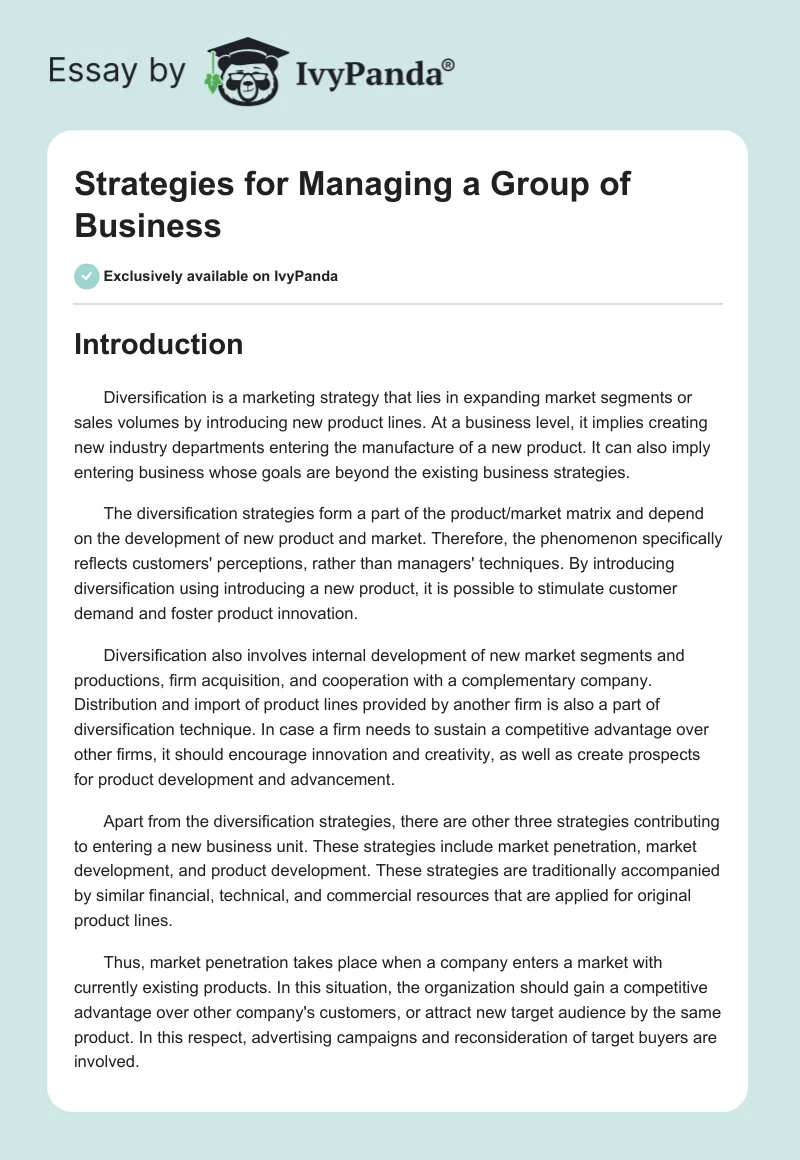 Strategies for Managing a Group of Business. Page 1