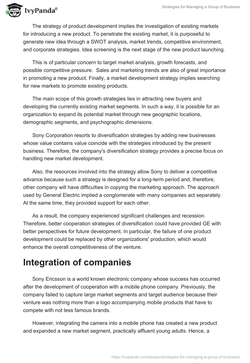 Strategies for Managing a Group of Business. Page 2