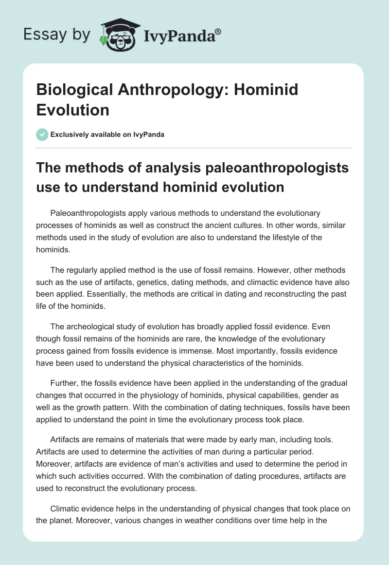 Biological Anthropology: Hominid Evolution. Page 1
