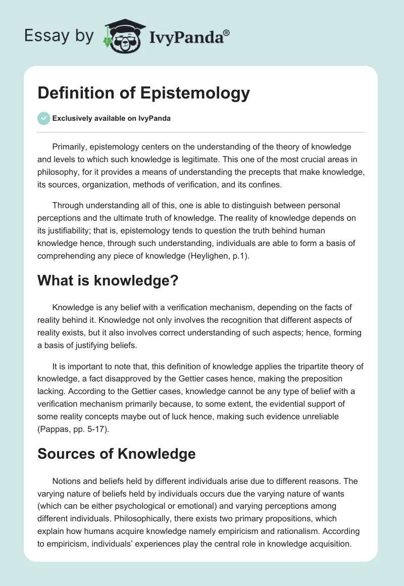 Definition of Epistemology. Page 1