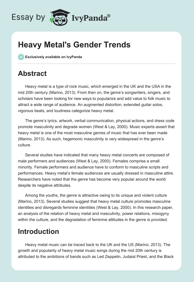 Heavy Metal's Gender Trends. Page 1