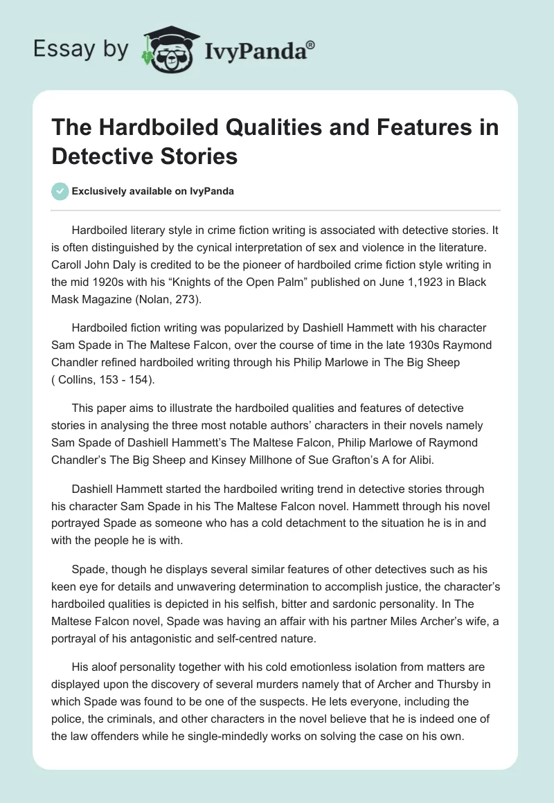 The Hardboiled Qualities and Features in Detective Stories. Page 1