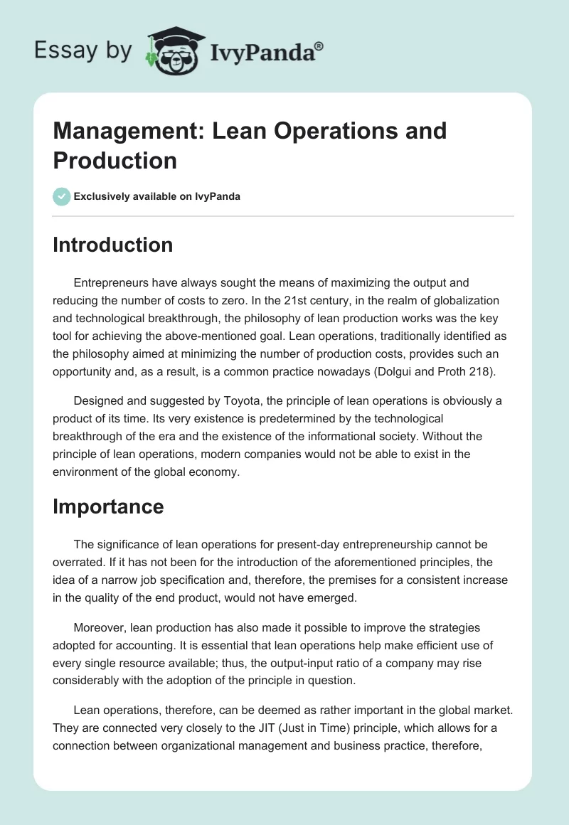 Management: Lean Operations and Production. Page 1
