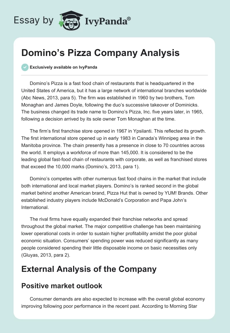 Domino's Pizza Case Study: Strategic Management. Page 1