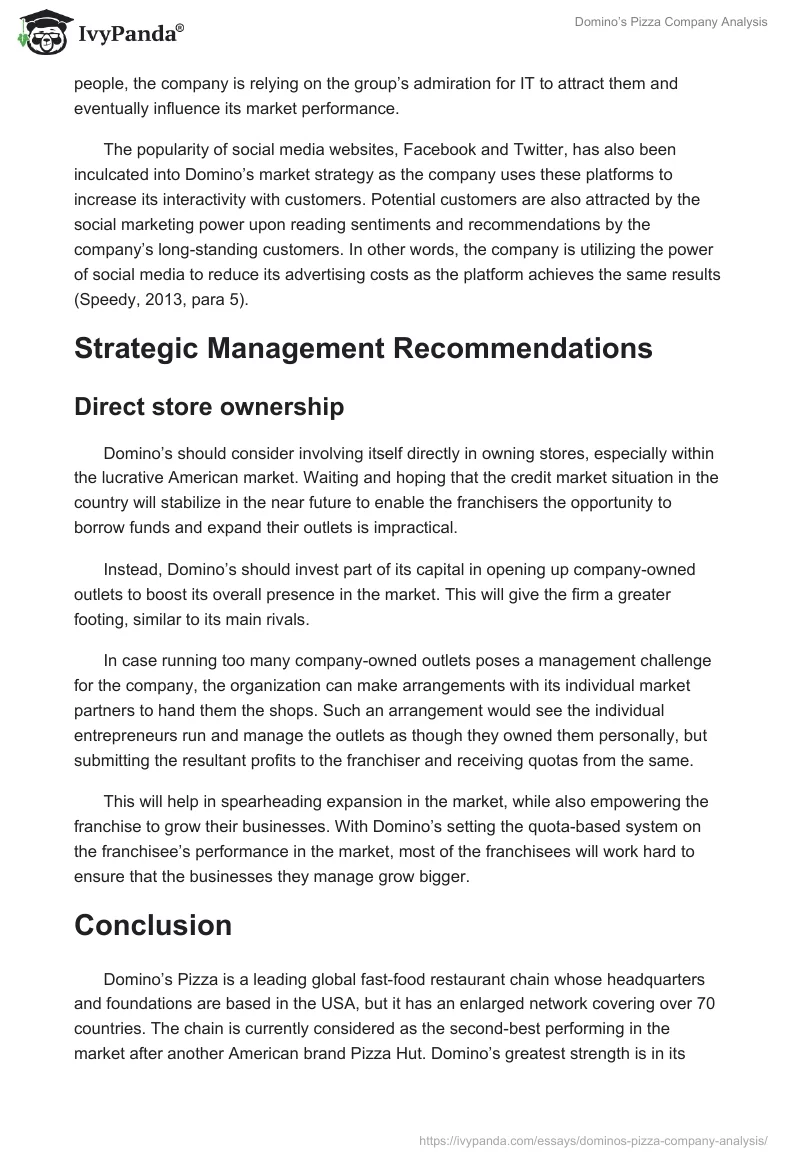 Domino's Pizza Case Study: Strategic Management. Page 5