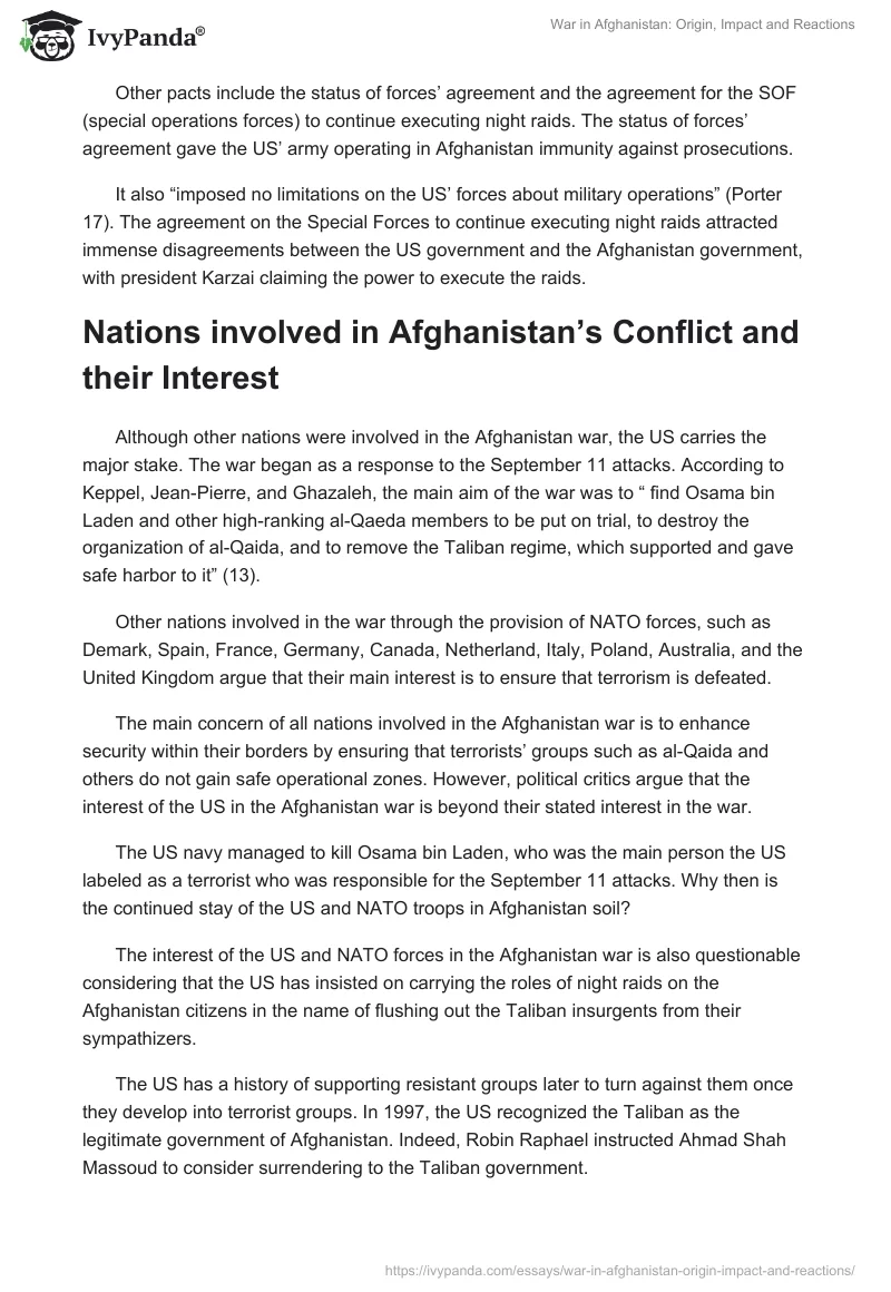 War in Afghanistan: Origin, Impact and Reactions. Page 5