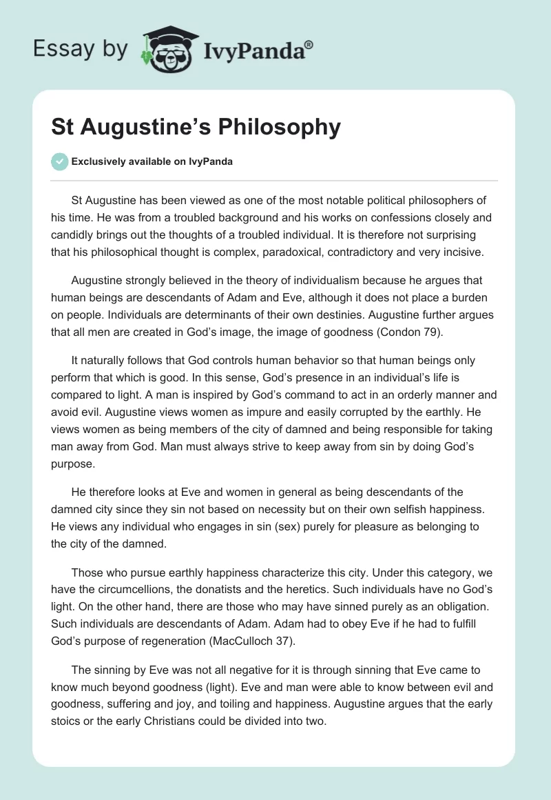St Augustine’s Philosophy. Page 1