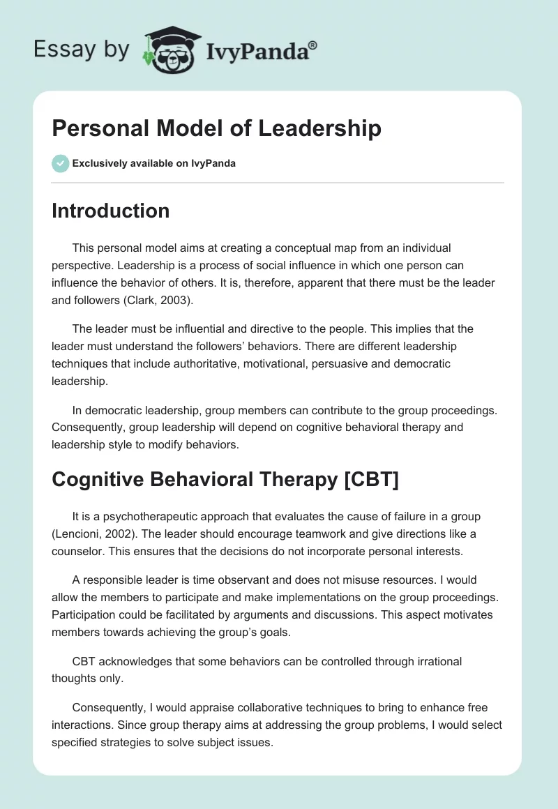 Personal Model of Leadership. Page 1