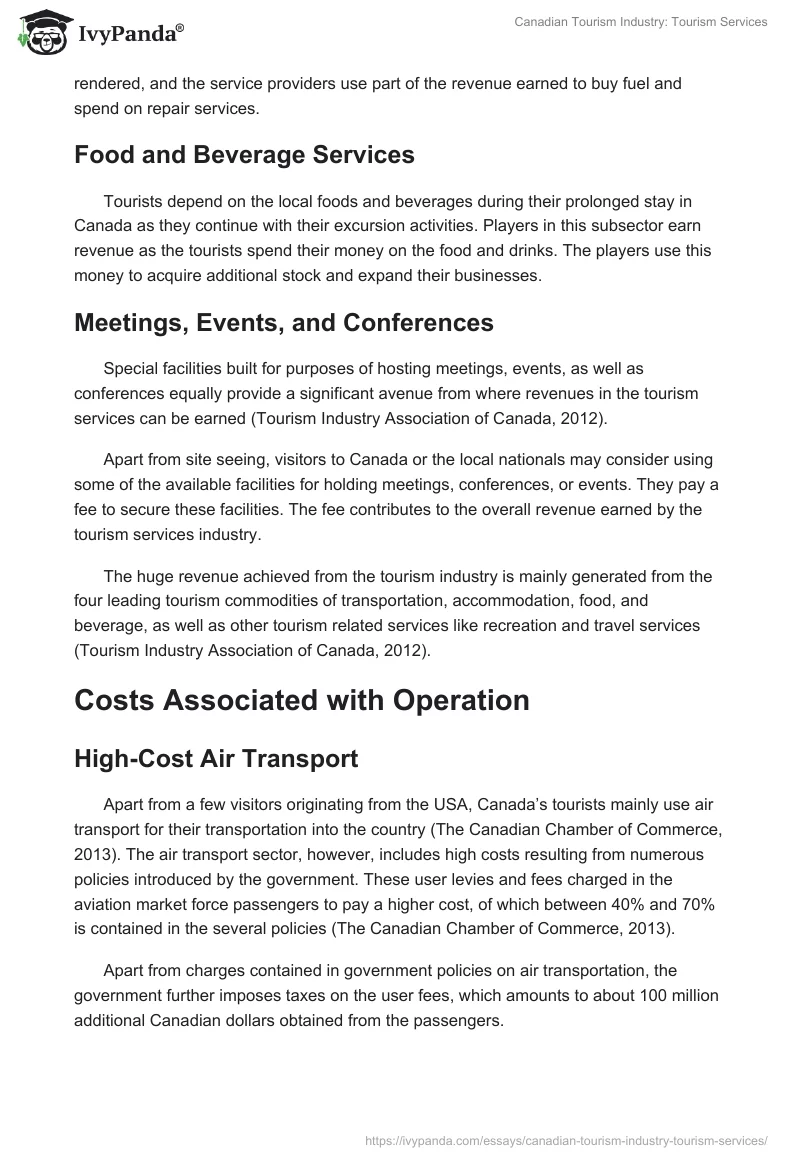 Canadian Tourism Industry: Tourism Services. Page 4