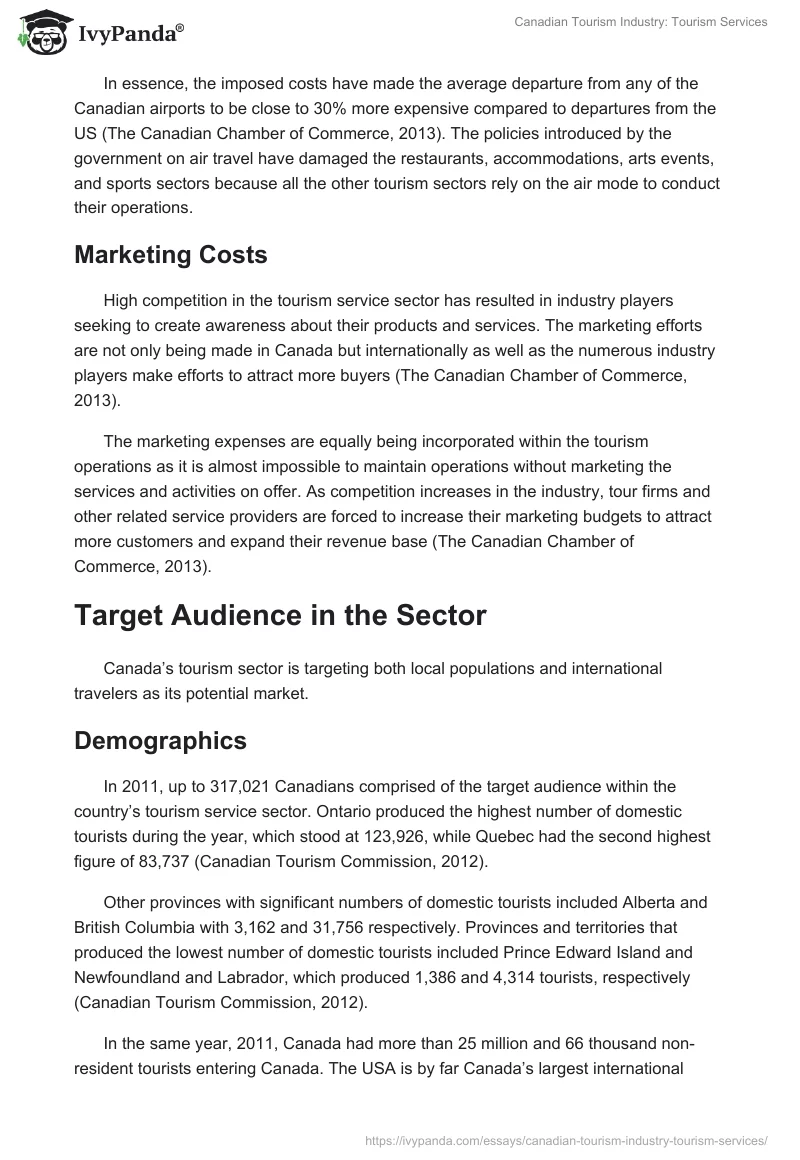 Canadian Tourism Industry: Tourism Services. Page 5