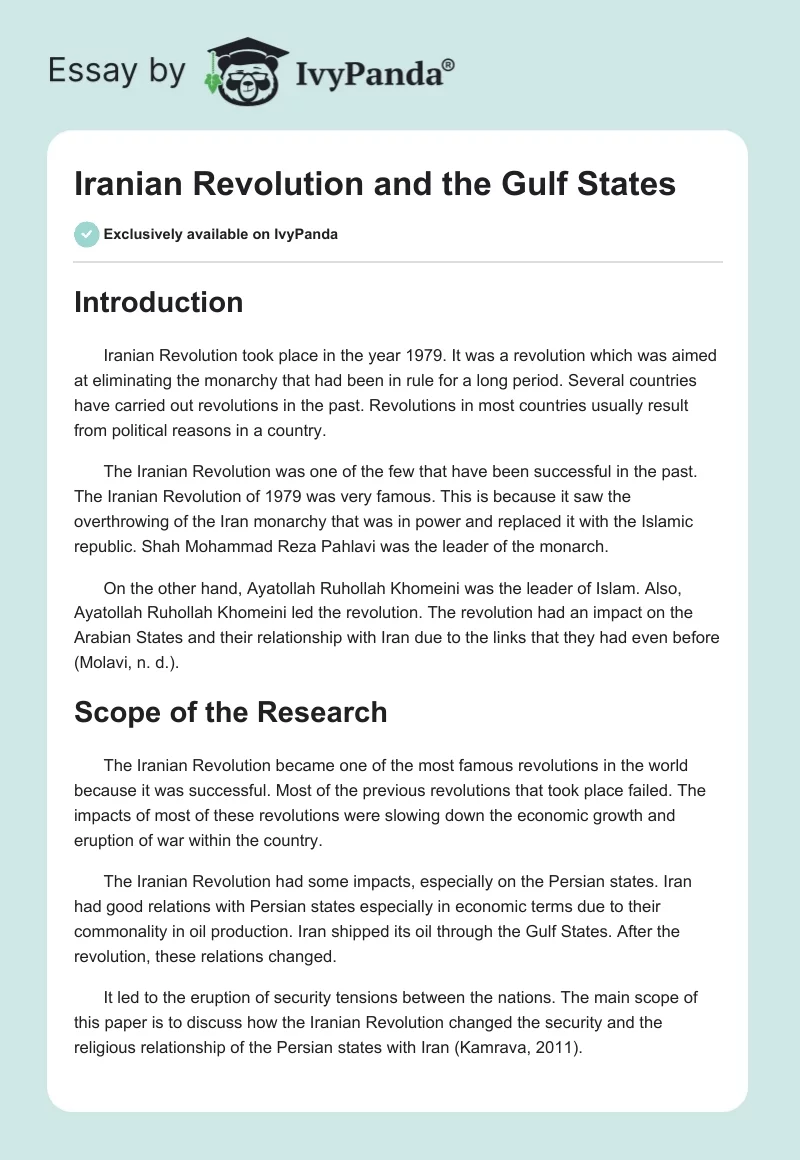 Iranian Revolution and the Gulf States. Page 1