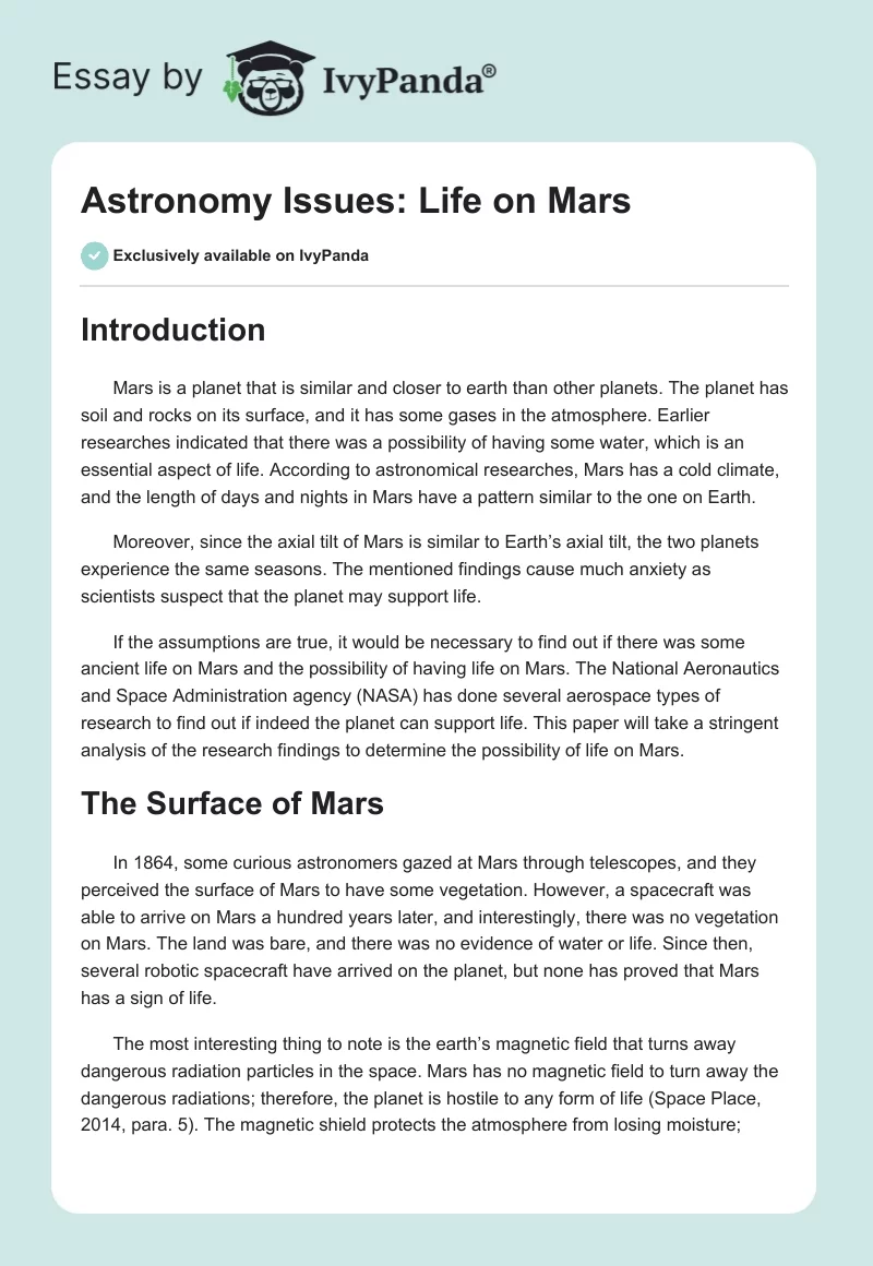 Astronomy Issues: Life on Mars. Page 1