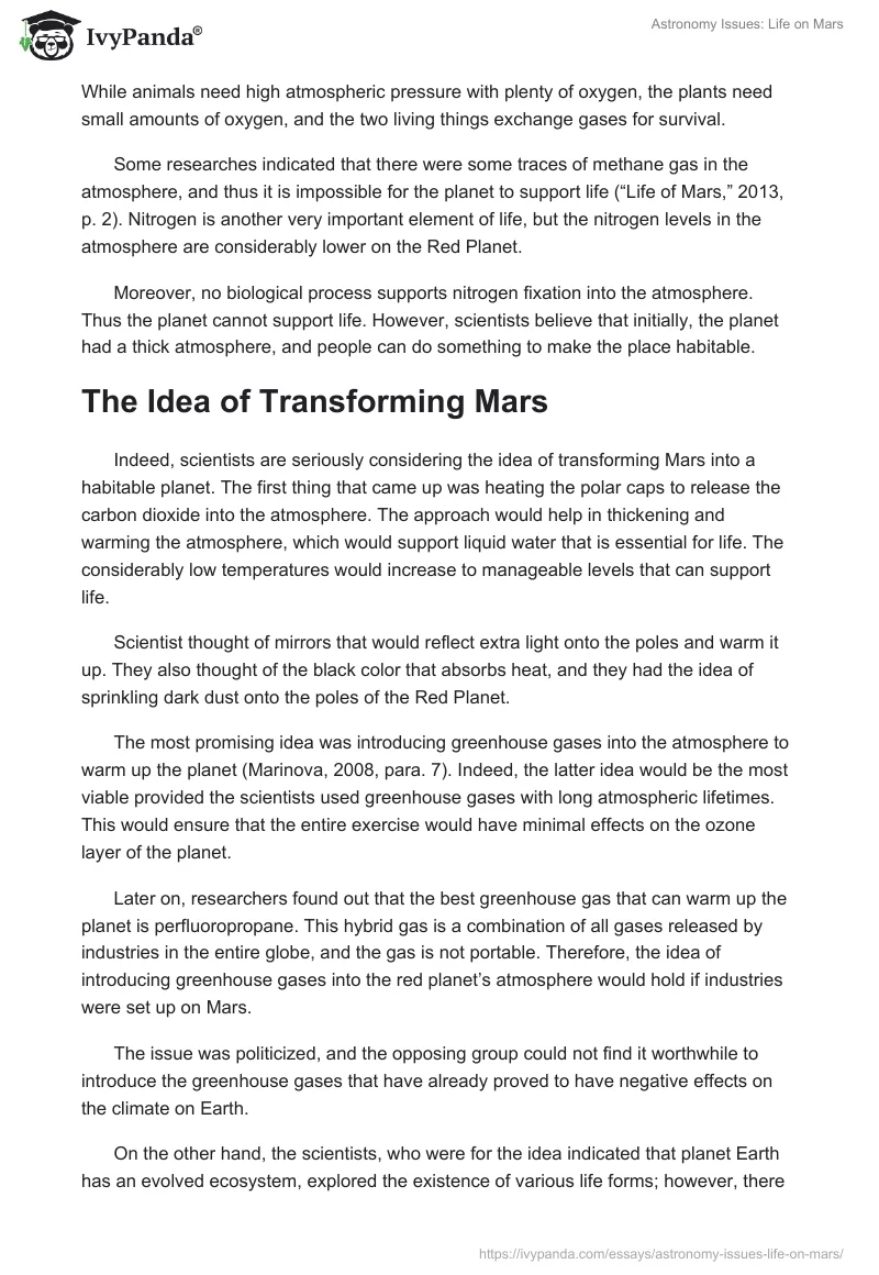 life on mars research essay