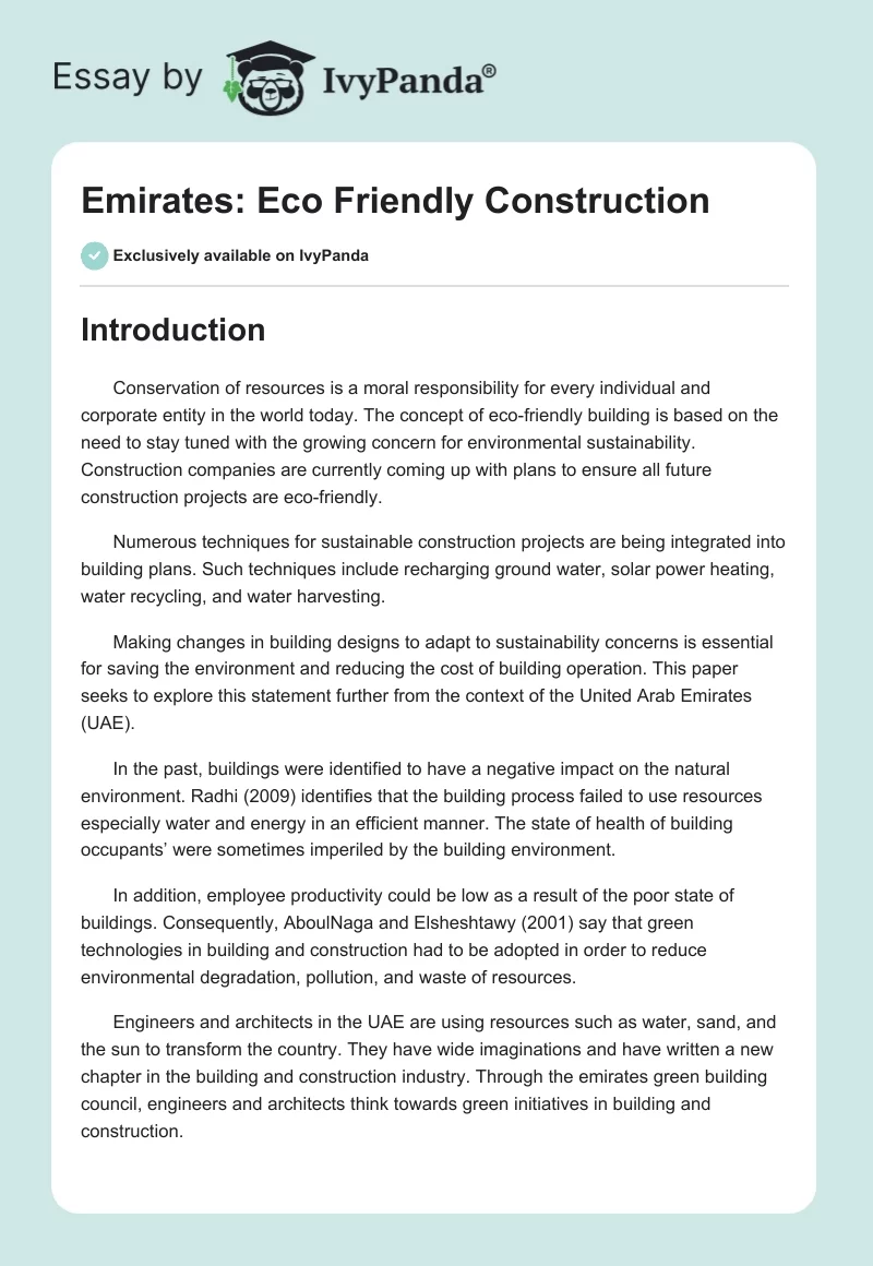 Emirates: Eco Friendly Construction. Page 1