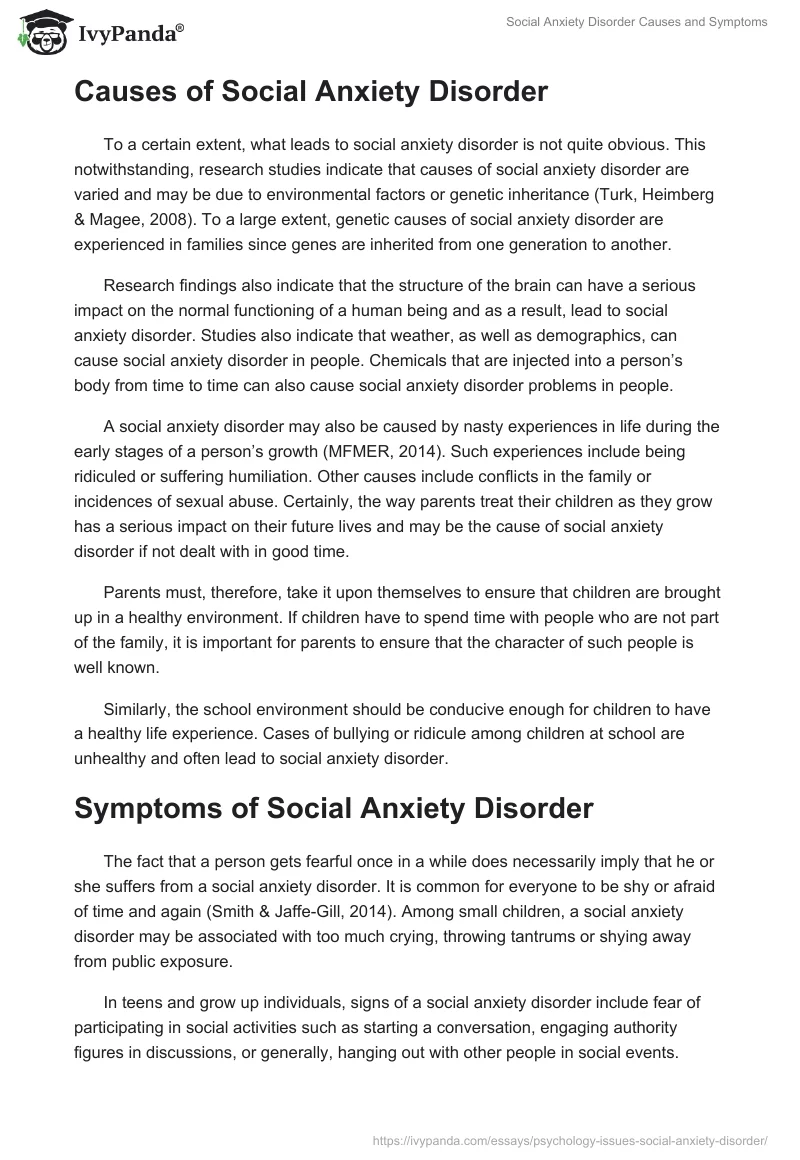 Social Anxiety Disorder Causes and Symptoms. Page 2