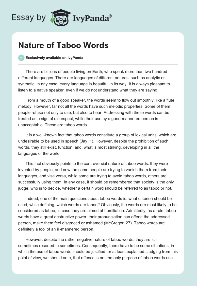 Nature of Taboo Words. Page 1