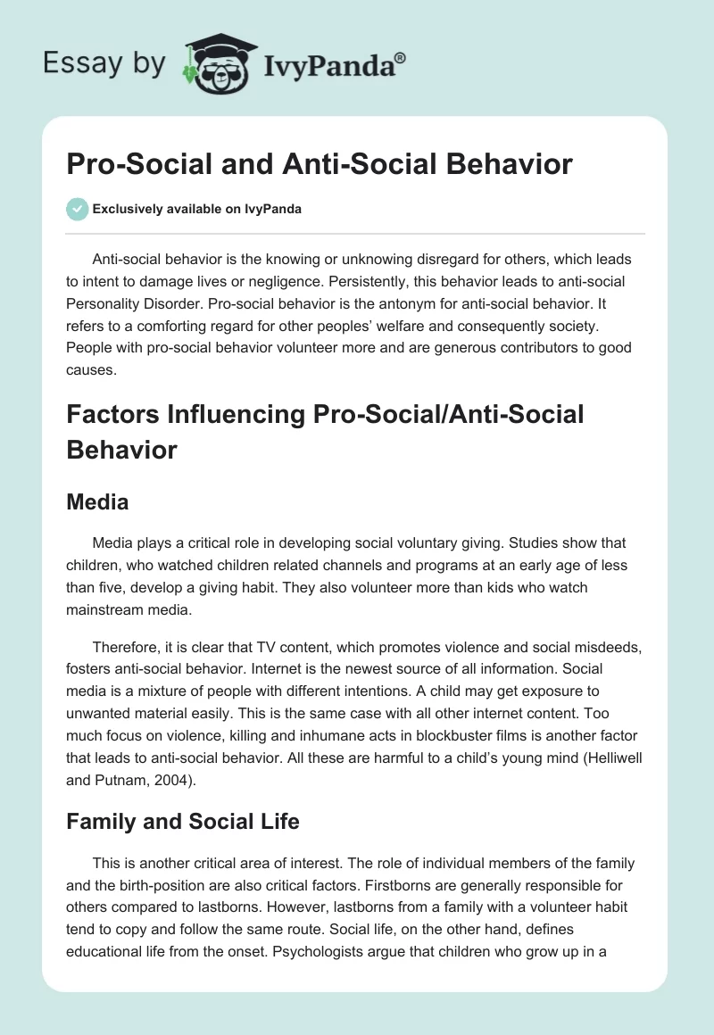 Pro-Social and Anti-Social Behavior. Page 1