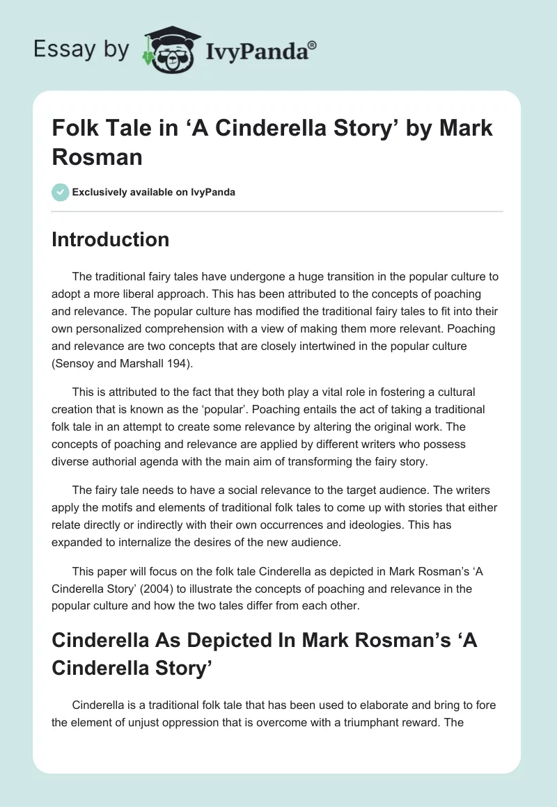 Folk Tale in ‘A Cinderella Story’ by Mark Rosman. Page 1