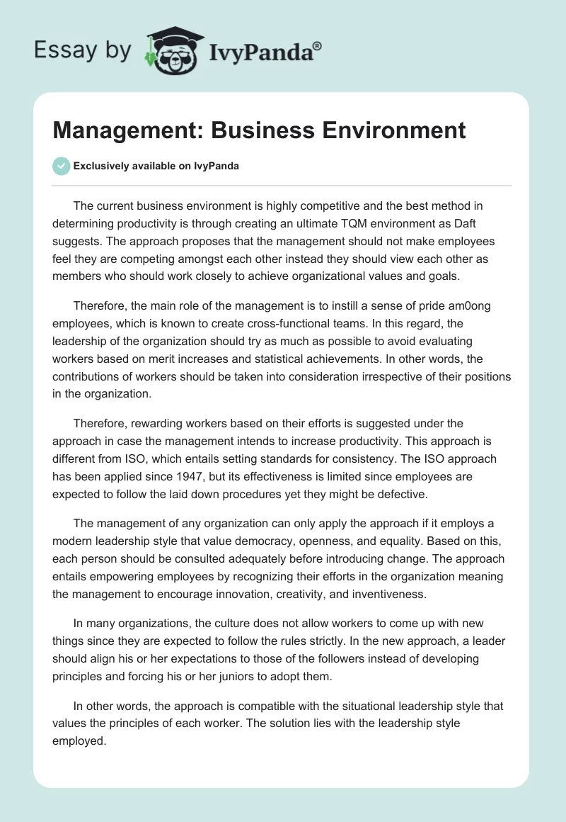 Management: Business Environment. Page 1