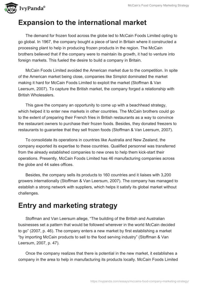 McCain’s Food Company Marketing Strategy. Page 2