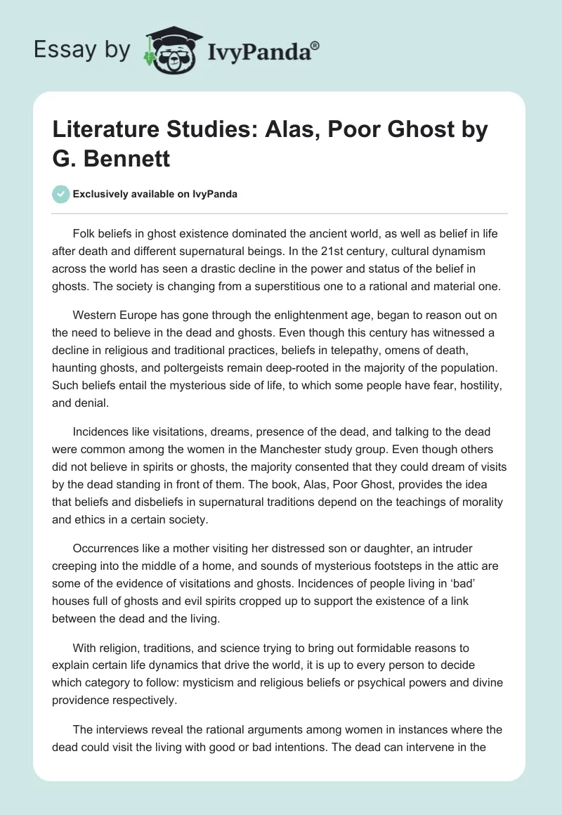 Literature Studies: "Alas, Poor Ghost" by G. Bennett. Page 1