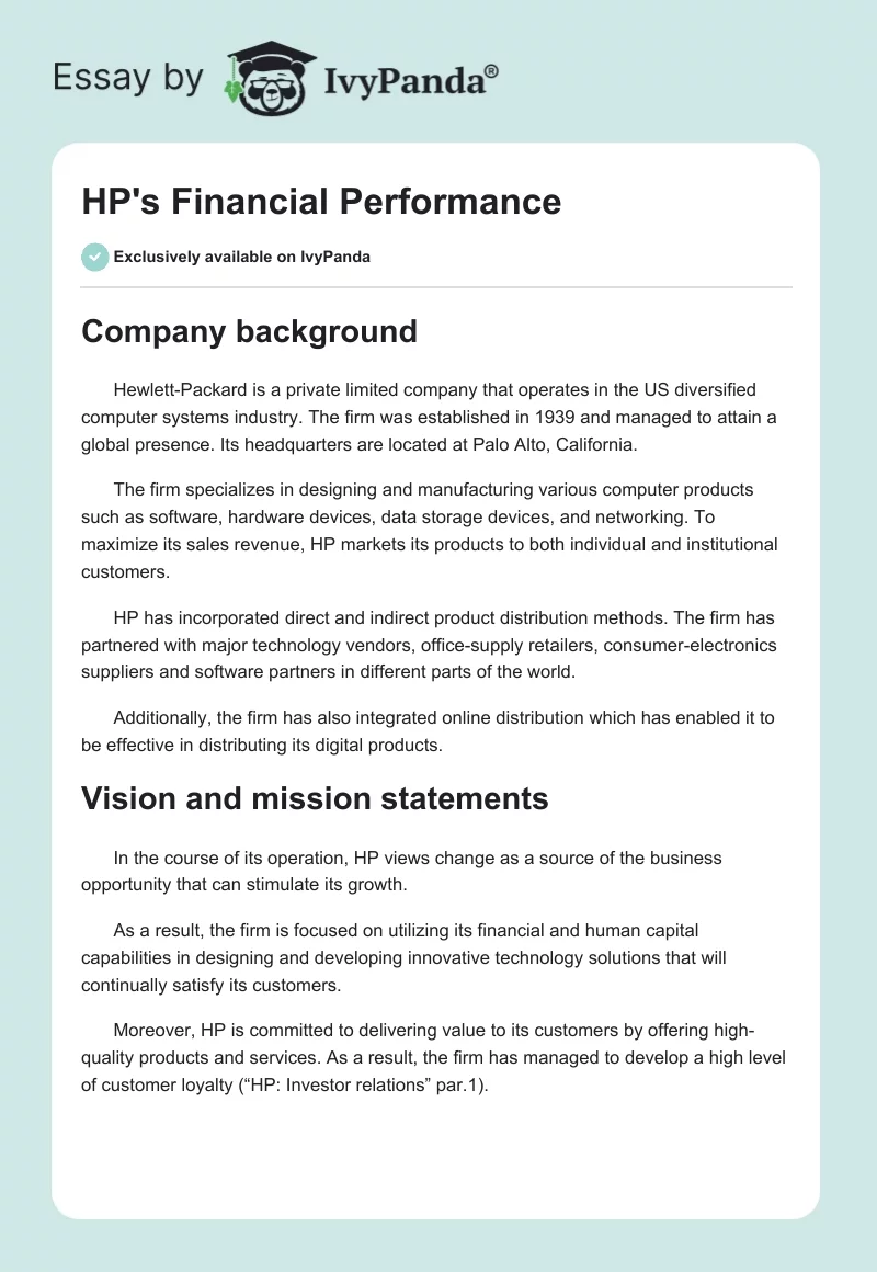 HP's Financial Performance. Page 1
