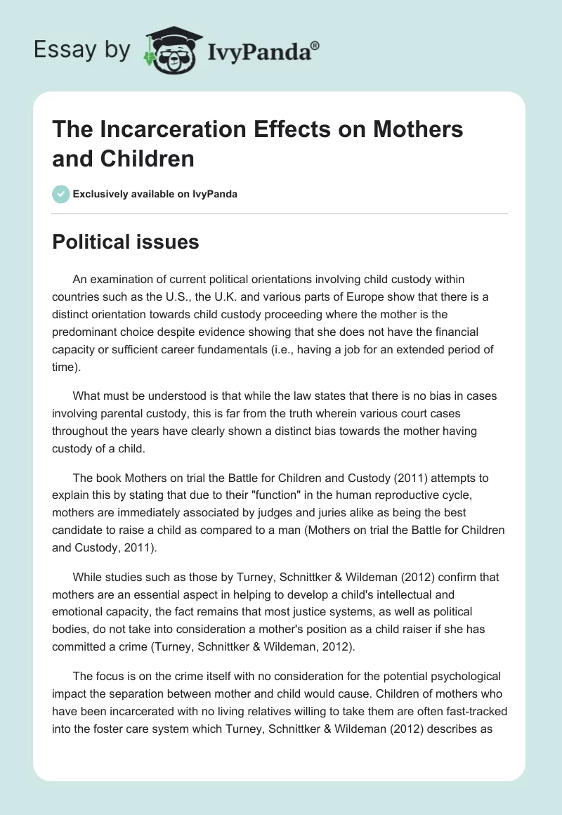 The Incarceration Effects on Mothers and Children. Page 1