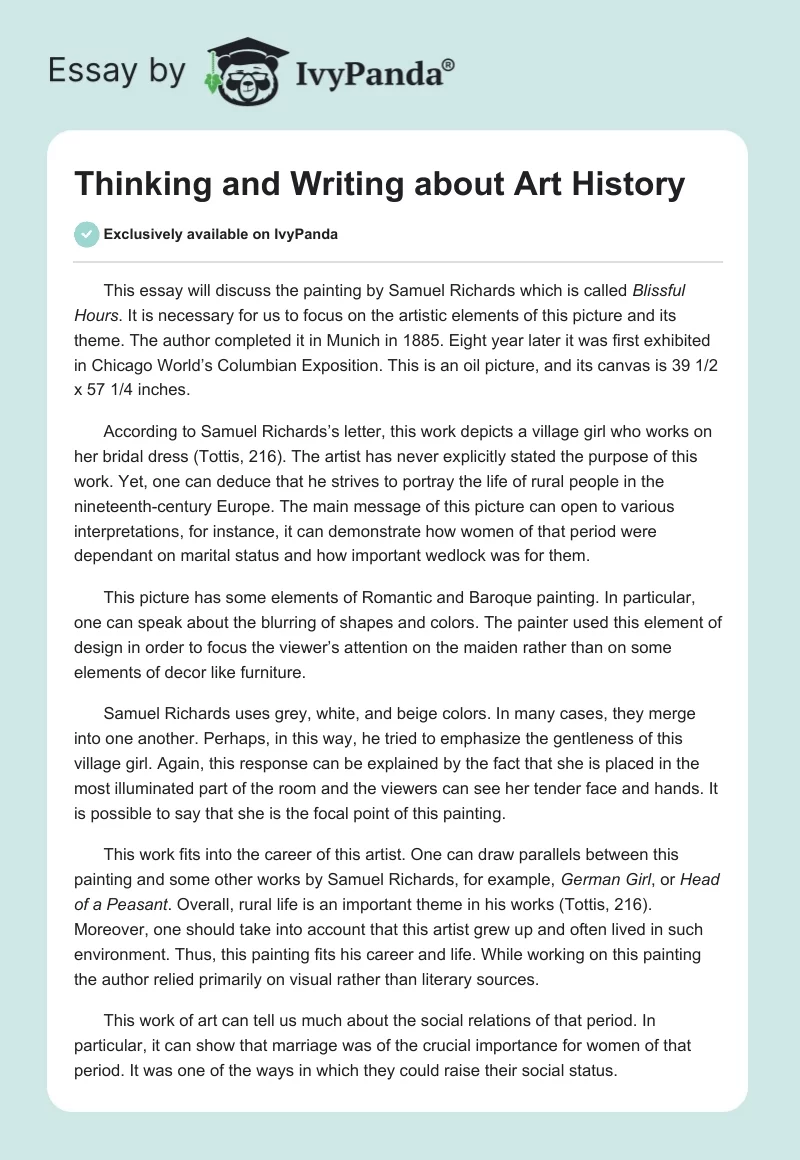 Thinking and Writing about Art History. Page 1