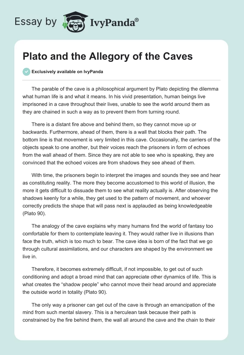 Plato and the Allegory of the Caves. Page 1
