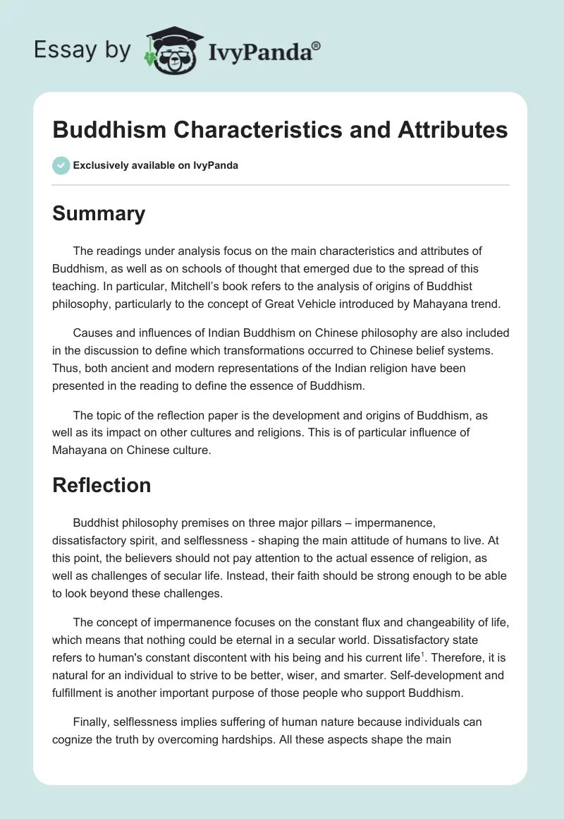 Buddhism Characteristics and Attributes. Page 1