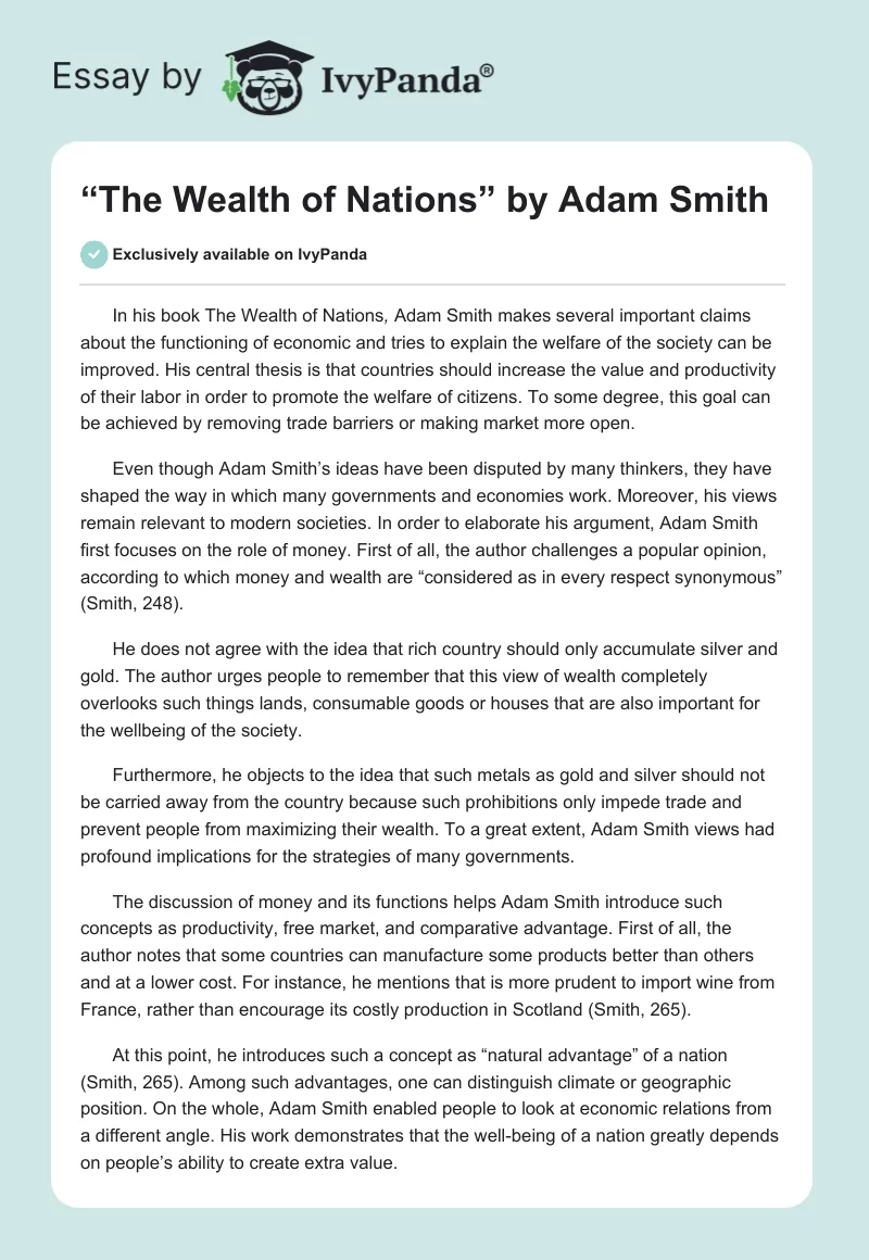 “The Wealth of Nations” by Adam Smith. Page 1