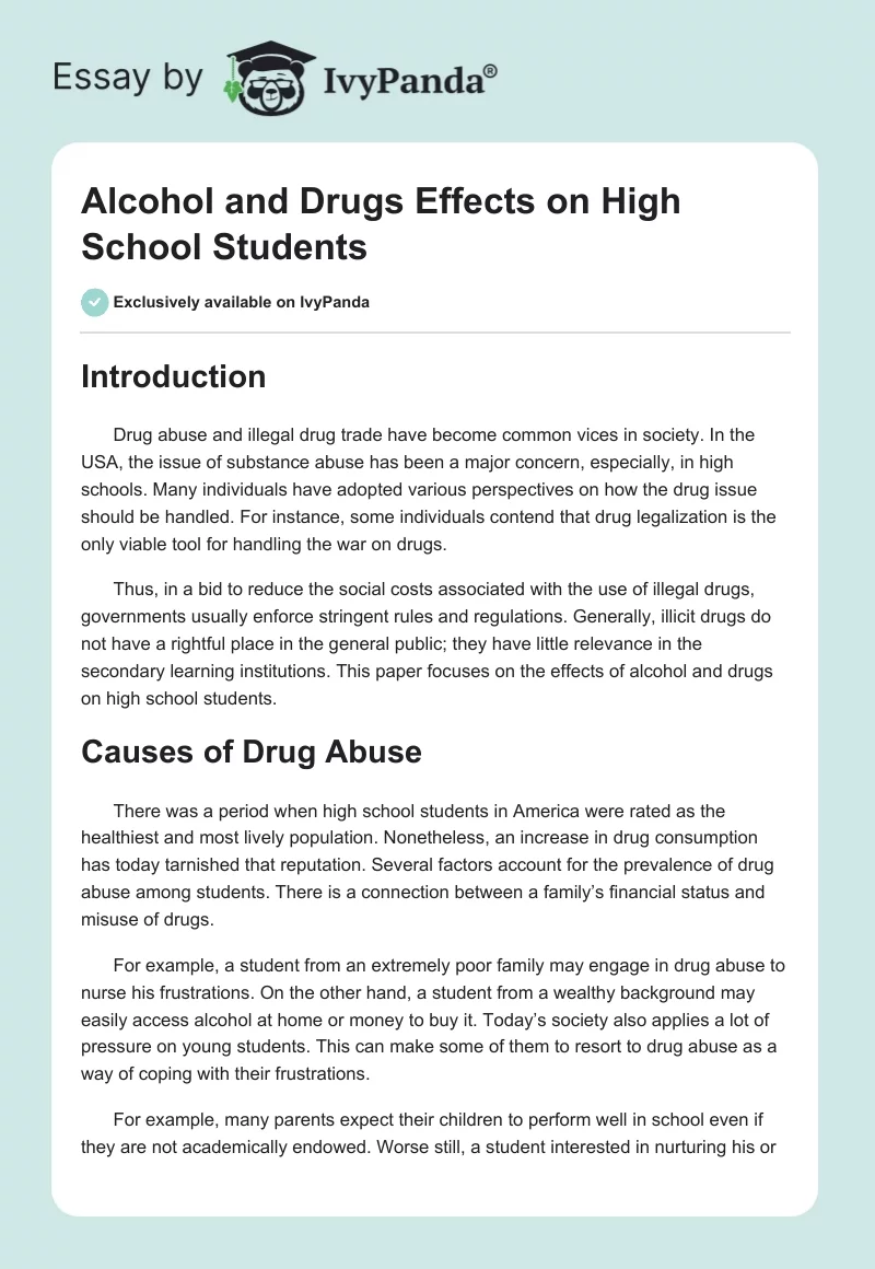 Alcohol and Drugs Effects on High School Students. Page 1