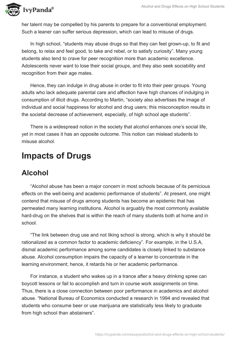Alcohol and Drugs Effects on High School Students. Page 2