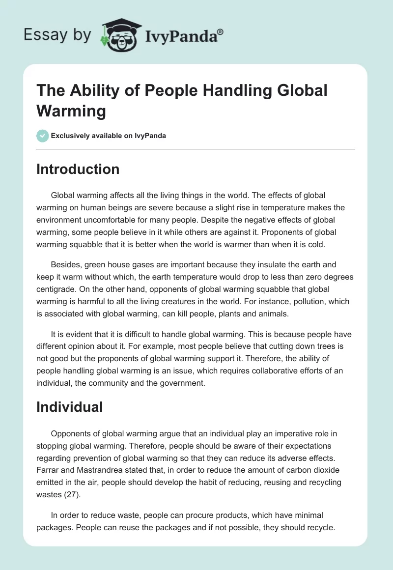 The Ability of People Handling Global Warming. Page 1