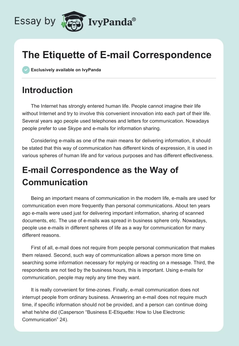 The Etiquette of E-mail Correspondence. Page 1