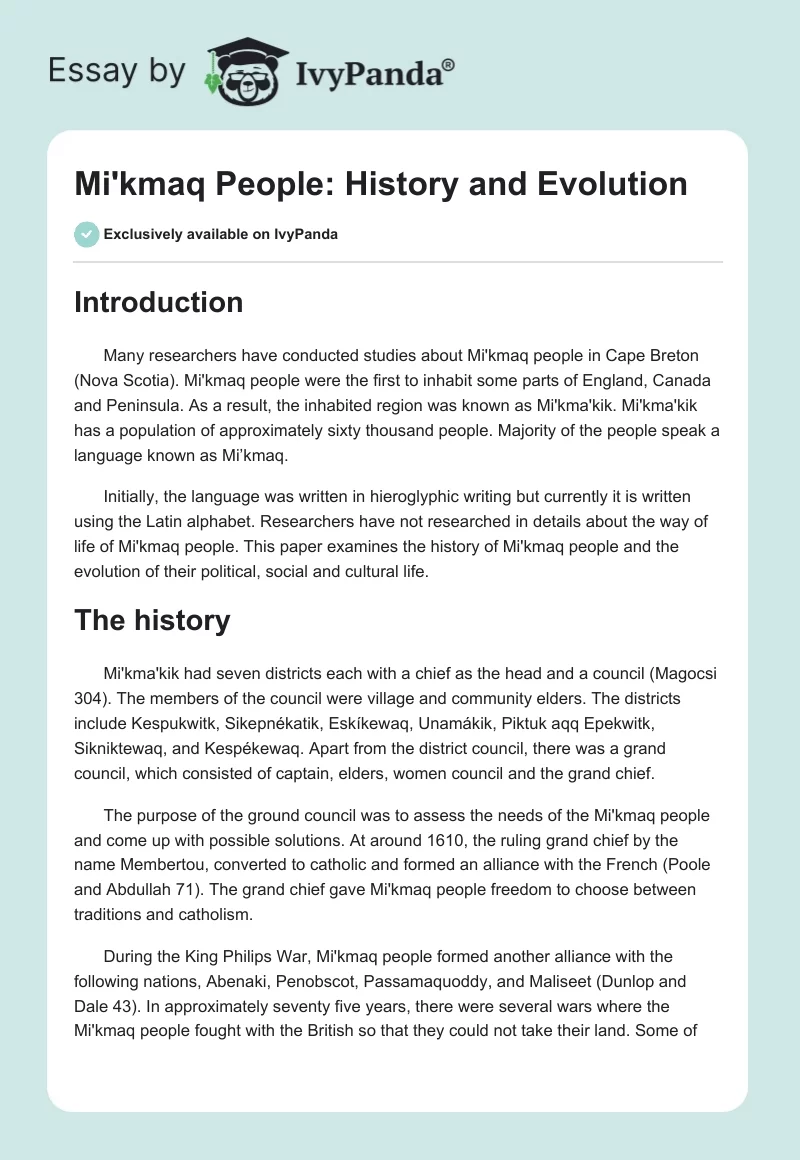 Mi'kmaq People: History and Evolution. Page 1