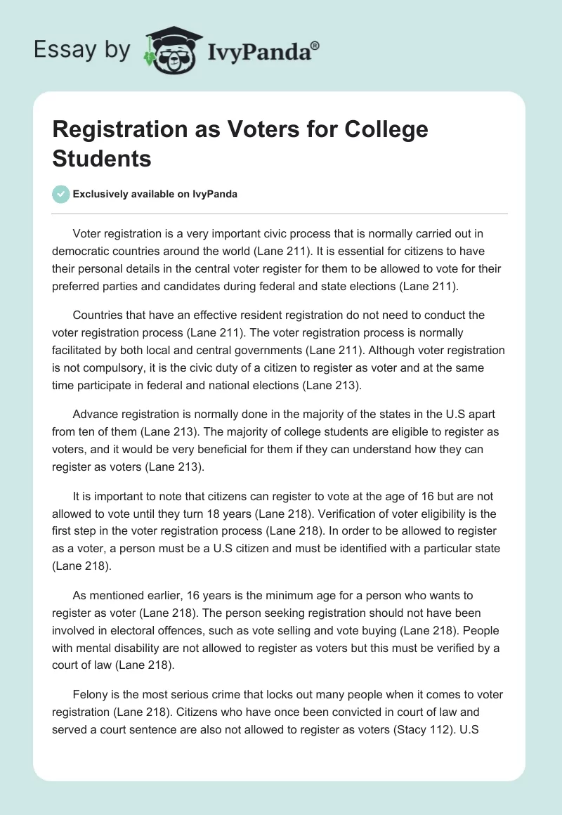 Registration as Voters for College Students. Page 1