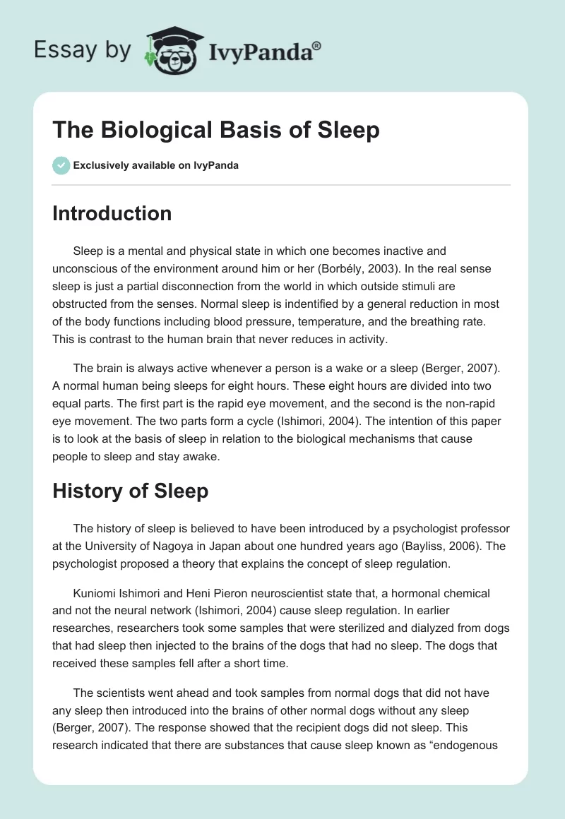 The Biological Basis of Sleep. Page 1