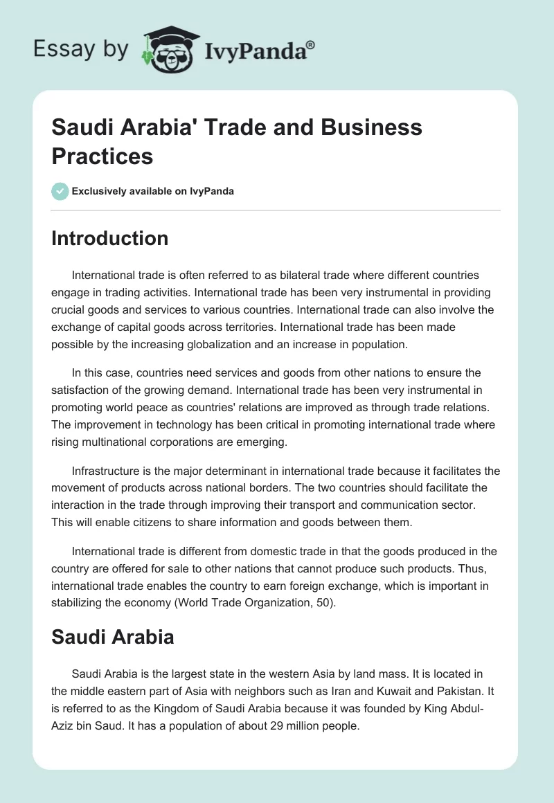 Saudi Arabia' Trade and Business Practices. Page 1
