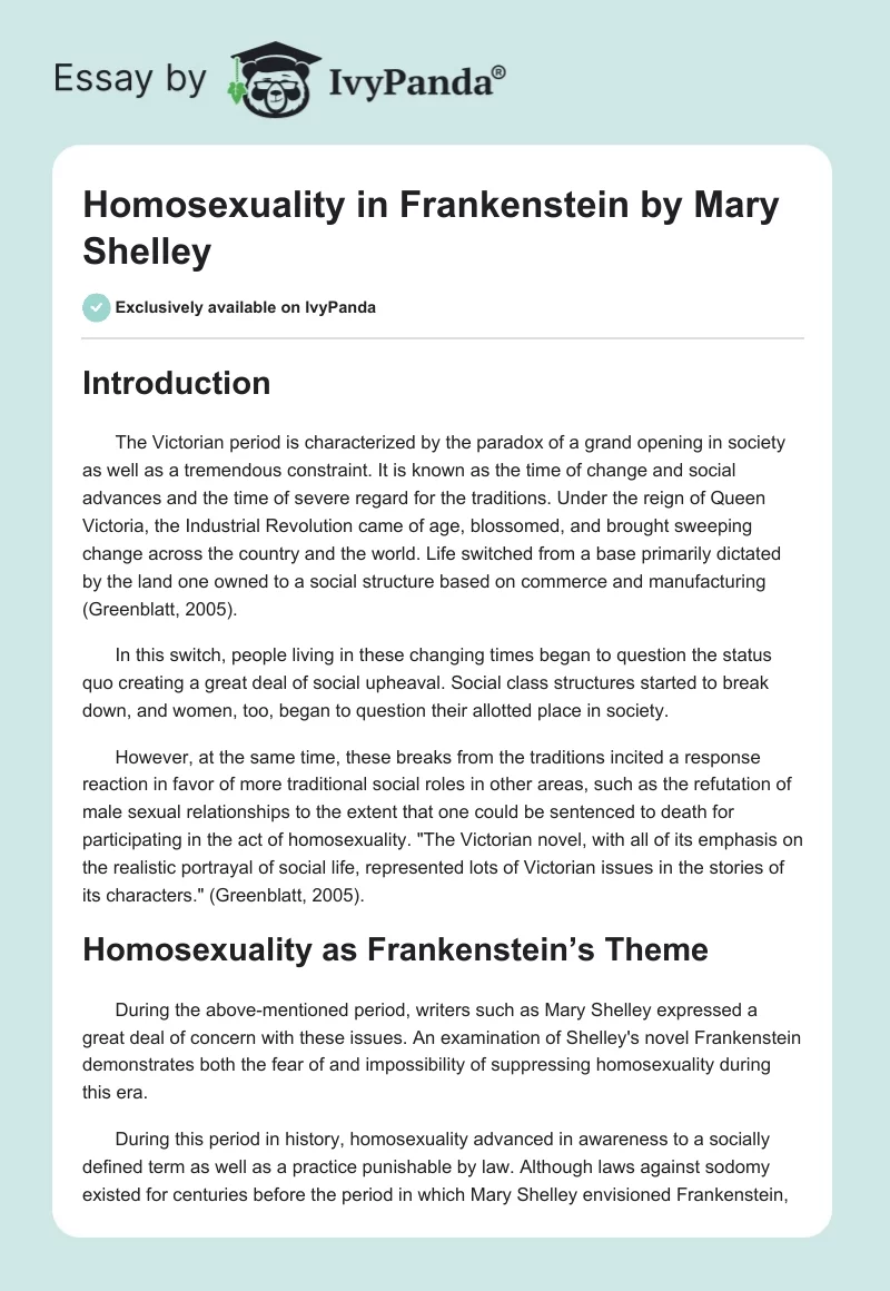Homosexuality in Frankenstein by Mary Shelley. Page 1