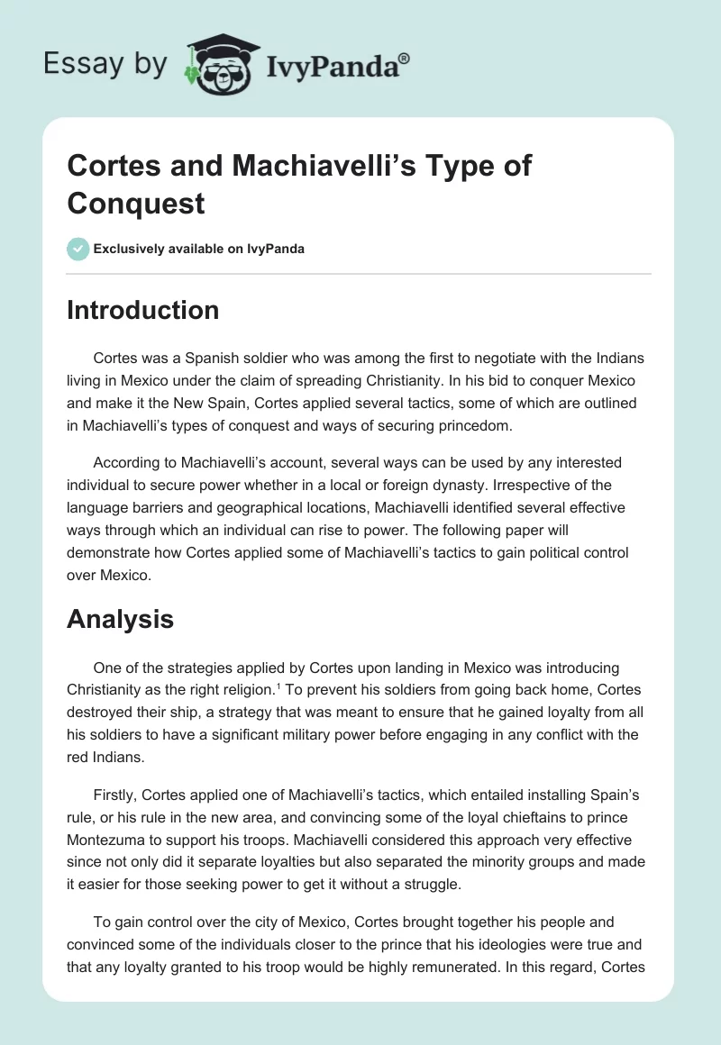 Cortes and Machiavelli’s Type of Conquest. Page 1