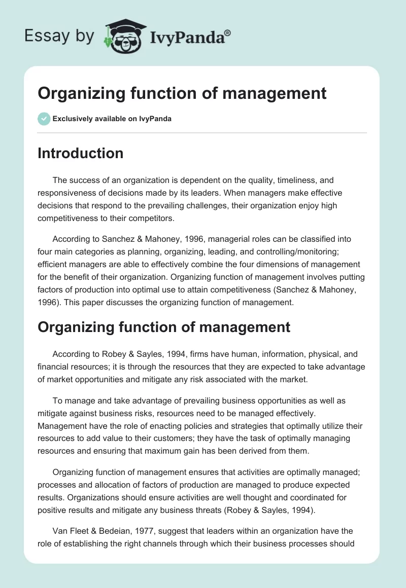 Organizing function of management. Page 1
