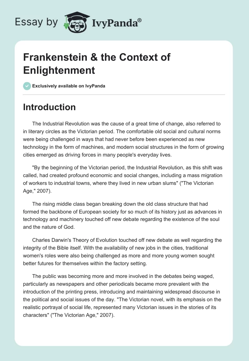 Frankenstein & the Context of Enlightenment. Page 1