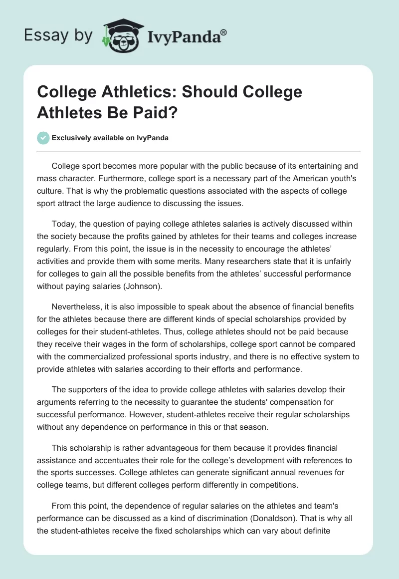 College Athletics: Should College Athletes Be Paid?. Page 1