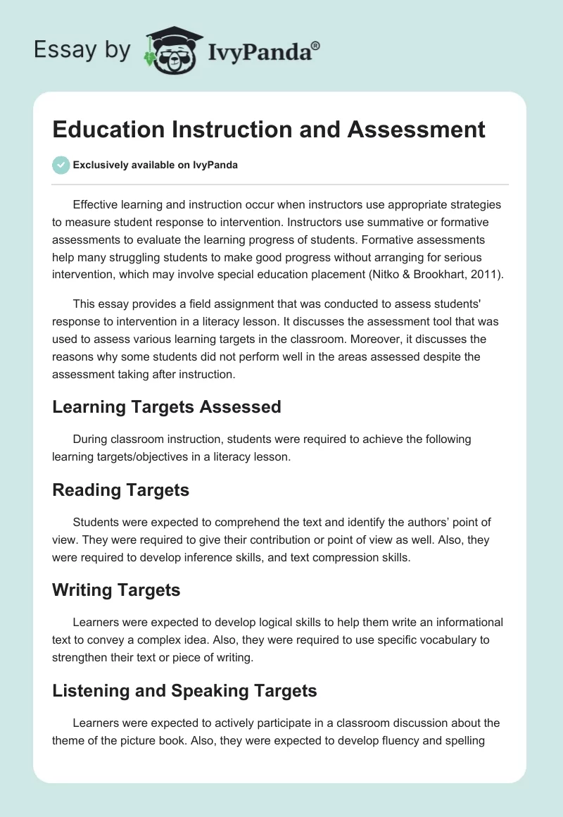 Education Instruction and Assessment. Page 1