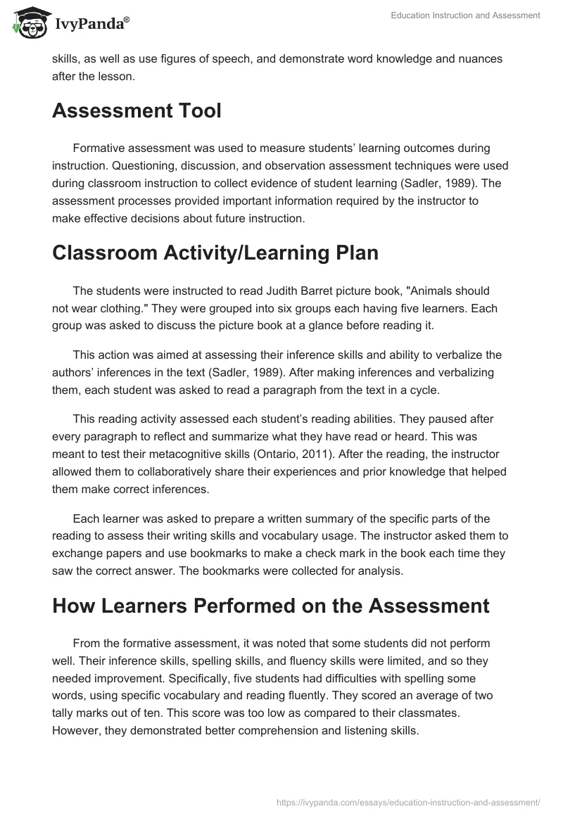 Education Instruction and Assessment. Page 2