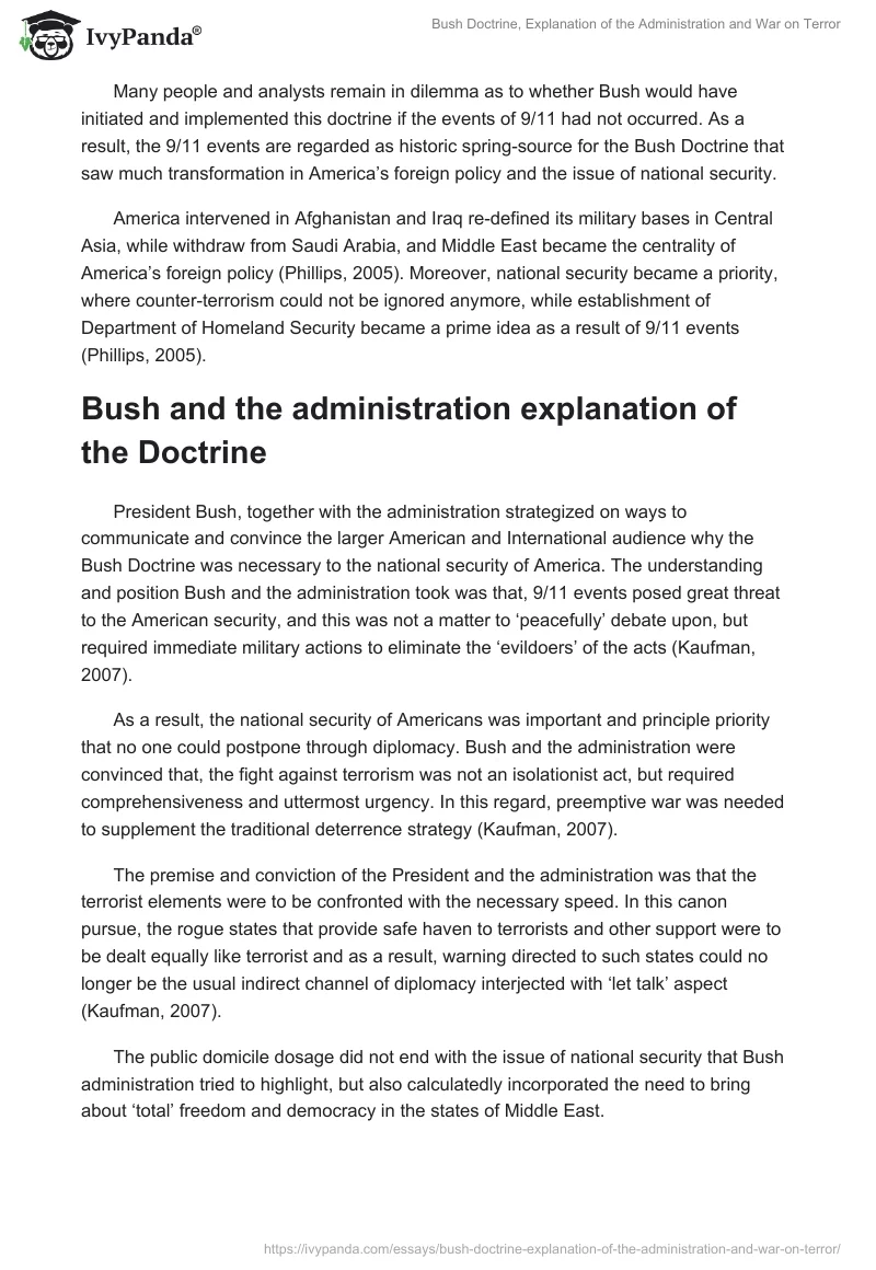 Bush Doctrine, Explanation of the Administration and War on Terror. Page 3